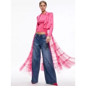 $795 ALICE + OLIVIA EVERLY TULLE Long BLAZER Candy Pink SIZE M Resort Wedding